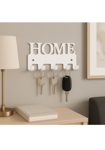Lunoart Home Yazılı Metal Anahtarlık Askısı Duvar Tipi Anahtar Organizer Beyaz