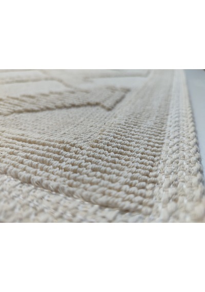 Pamuklu Kaymaz Taban Dikdörtgen Banyo Paspası 80x150 Cm, Pamuk Dokuma Banyo Halısı Krem