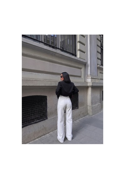 HLT Jeans Kadın Beyaz Yıkamalı Wide Leg Yüksek Bel Likralı Jean Kot Pantolon Jessica-2040
