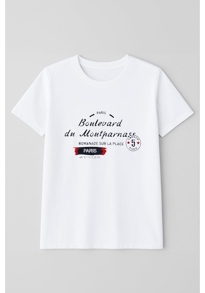 Markapia Kadın Bisiklet Yaka Baskılı T-shirt Beyaz
