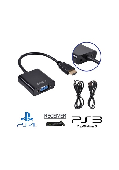 Hdmi To Vga Çevirici Kablo - Uydu Alıcısında Kullanır-Güç Girişli