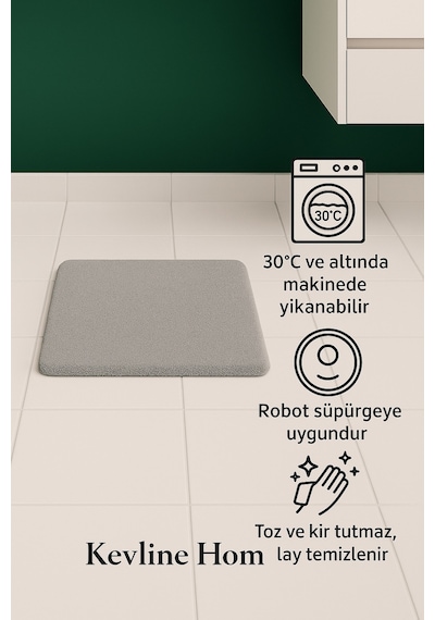 Buççin Online Mağaza Dekoratif Kaymaz Taban Papatya Kesimli Banyo Paspası, Klozet Takımı, 60x100-50x60 Cm Polyester Gri Çok Renkli