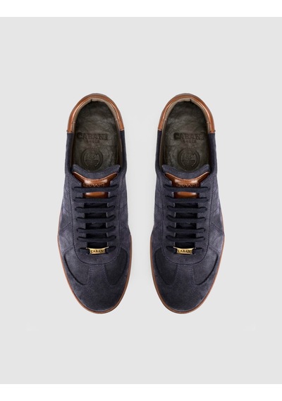 Cabani Hakiki Dana Deri Laci Süet Erkek Sneaker Ayakkabı Lacivert