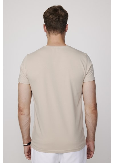 Tudors Slim Fit Bisiklet Yaka Düz Basıc Kısa Kol Taş Rengi T-Shirt-27719-Taş