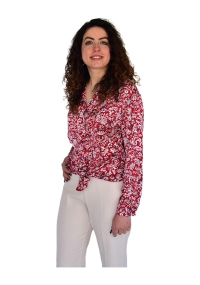 Kadın Saten Baskıkılı Desen Uzun Kol Gömlek Bgl-st04214 Kırmızı