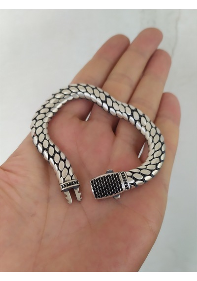 825 Ayar Gümüş Erkek Bileklik Künye - 20 Cm Boyu - El İşçiliği