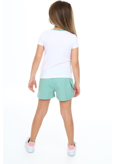 Toontoy Kids Toontoy Kız Çocuk 2'li Takım Baskılı Bisiklet Yaka T-shirt & Beli Lastikli Tek Cepli Şort Yeşil
