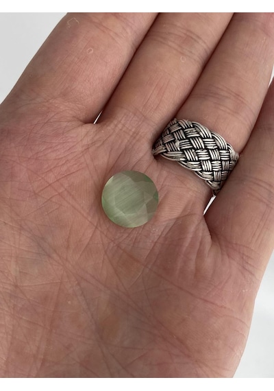Faset Kesim Kedi Gözü Taş 14mm Yeşil 1 Adet
