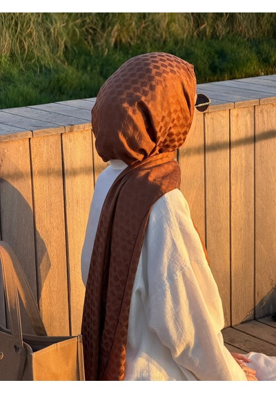 Qalortex Scarf Premium Pamuklu Jakar Şal-kremit kiremit