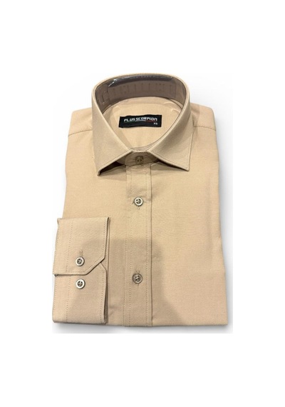 Plus Scorpion Erkek Beyaz Klasik Gömlek Slim Fit, Düz Model, Şık Ofis & Günlük Kombin Bej