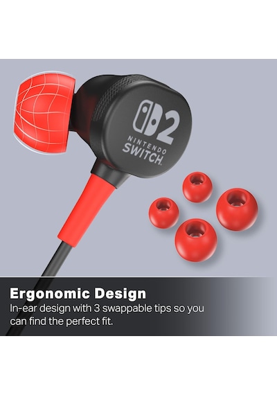 Wired Earbuds For Nintendo Switch 2- Black, Officially Licensed, 8 Mm Speaker Drivers, İn-ear Design, 3 Swappable Tips, Includes Drawstring Storage Bag
