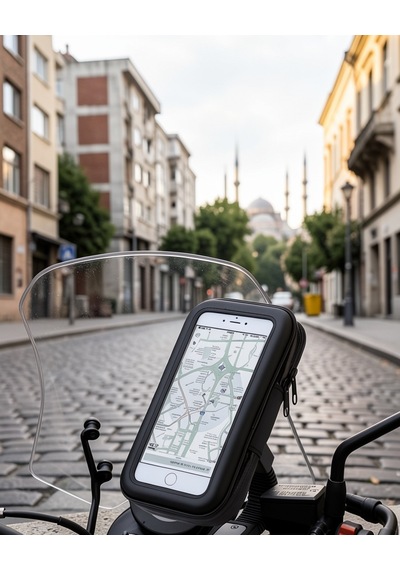 Su Geçirmez Motosiklet Telefon Tutucu, Evrensel Gidon Montajlı 0