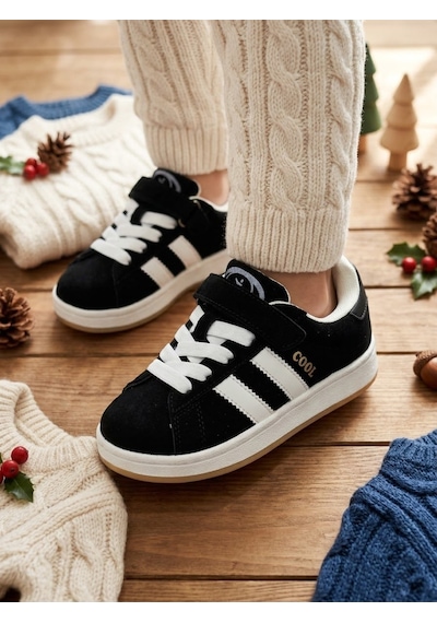 Cool Kids Çocuk Unisex Kışlık Su Geçirmez Kaydırmaz Hafif Kauçuk Taban Rahat Deri Spor Ayakkabı siyah