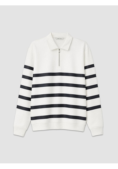 Lcw Vision Beyaz Polo Yaka Çizgili Erkek Sweatshirt