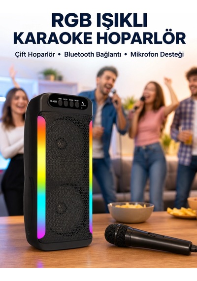 Rgb Işıklı Çift Hoparlörlü Taşınabilir Bluetooth Speaker Ve Mikrofon Yeni Nesil Najmaddin