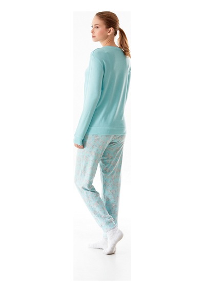 Fullamoda Ayıcık Nakışlı Bisiklet Yaka 2 Li Pijama Takımı 24mıcg631125723-mavi Mavi