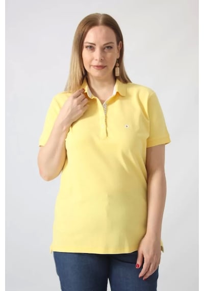 Moda Berray 21305 Kısa Kollu Büyük Beden Lakost Kumas T-shirt Sarı Sarı