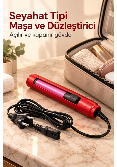 Düz Ve Dalgalı Saçlar İçin Seyahat Tipi Maşa Ve Düzleştirici