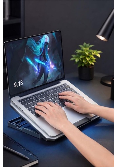 Özel Üretim Taşınabilir Destek Cihaz Altlığı Çalışma Alanı Laptop Soğutucu Cf09 Siyah