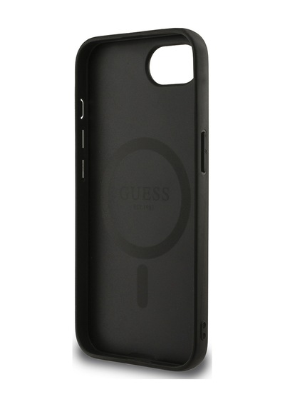 Apple iPhone 16e Uyumlu Kılıf Guess  Lisanslı M-safe Şarj Özellikli Yazı Logolu Peony Kapak Siyah