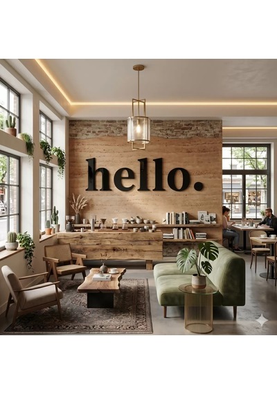 Mey İthalat 100x35 Cm Dev Boy "hello." Yazılı Kırılmaz Pleksi Ayna - Premium Ofis Ve Villa Antre Dekoru Sarı