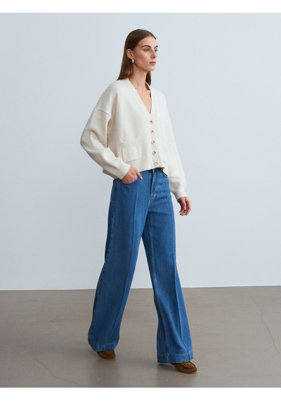 Dilvin 72102 Dökümlü Wide Leg Jean-mavi Mavi