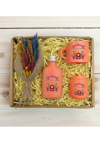 Bk Gift Kişiye Özel İsimli Dtf Anne Temalı Somon Kahve Fincanı & Kolonya & Mum & El Yapımı Kuru Çiçek Buketi Hediye Seti-6, Anneye Hediye, Anneler Gün