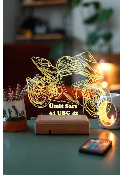 Yamaha R25 Motor 16 Renk Kumandalı 3d Gece Lambası