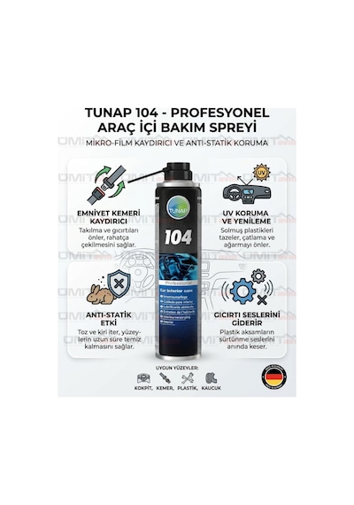 104 Profesyonel Araç İçi Bakım Ve Torpido Yenileyici Sprey - Emniyet Kemeri Kaydırıcı 400ml