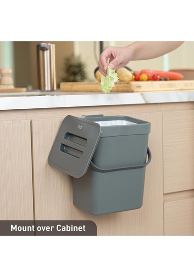 Pure Mini Duvara Monte Kapaklı Mutfak Çöp Kovası, Yiyecek Atıkları Caddesi, 1,32 Gall / 5 L Gri