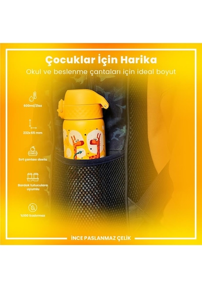 Ion8 - Paslanmaz Çelik İnce Suluk - Zürafalar - 600 Ml - Sızdırmaz Çok Renkli