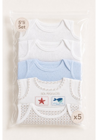 Babyhola 5'li Atlet Kol Çıtçıtlı Badi Mix Set Beyaz