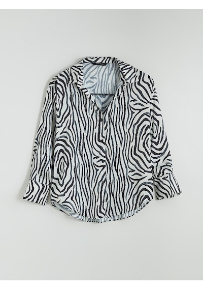 Lcw Vision Siyah Zebra Desenli Kadın Gömlek
