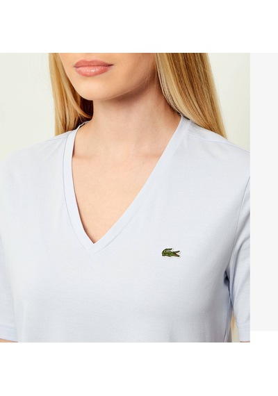 Lacoste V Yaka Organik Pamuk Bayan T-shirt Açık Mavi