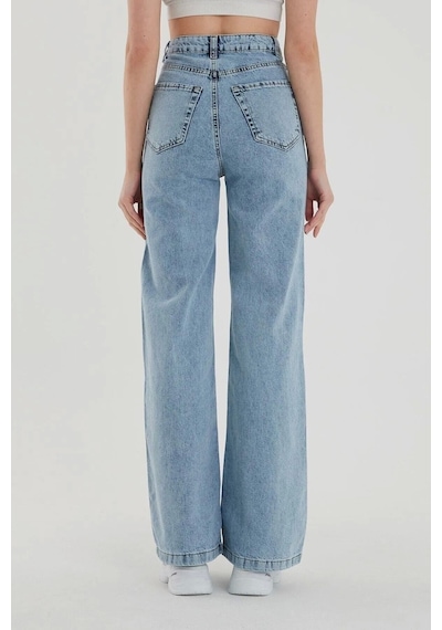 Lavajeans Kadın Likralı Yüksek Bel Bol Paça Kot Pantolon- Wide Leg 22karmavi Açık Mavi