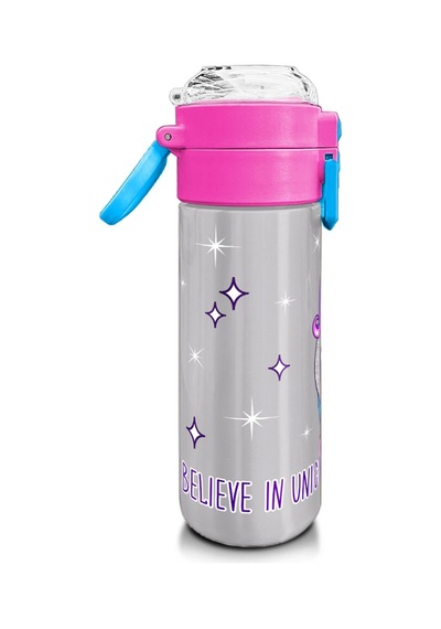Coral High Kids Pembe Gümüş Unicorn Desenli Pipetli Ve Direkt İçim Çelik Termos 500 Ml 31821 Gümüş