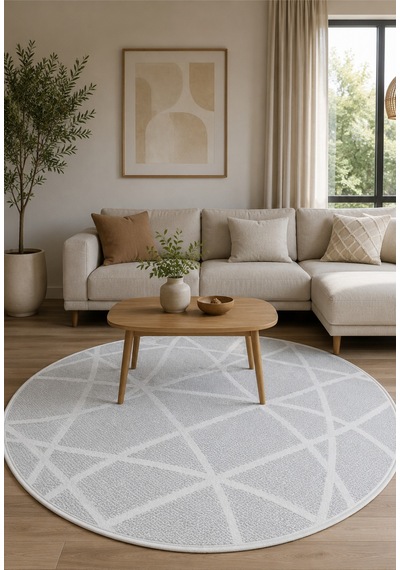 Modern Sisal 8002 Gri Krem Daire Leke Tutmayan Kaymaz Taban Salon Mutfak Koridor Balkon Halısı