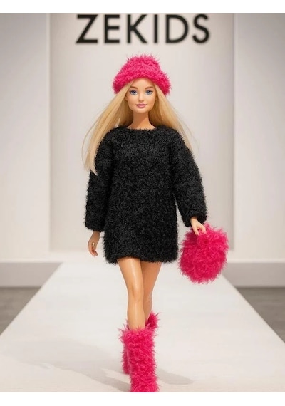 Barbie Bebek İçin El Örgüsü Kazak Çanta Şapka Ayakkabı Dörtlü Set Barbie Bebek Dahil Değildir -15936