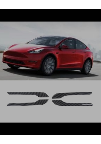 Tesla Juniper Standart 2026+ Uyumlu Kapı Kolu Kaplama Karbon Parlak Karbon Fiber Siyah