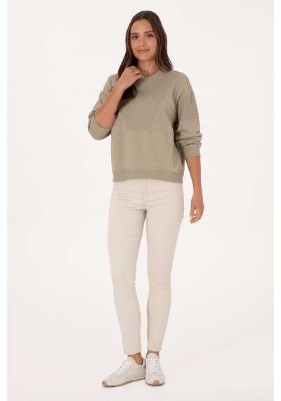 U.S. Polo Assn. Kadın Açık Haki Pamuklu Bisiklet Yaka Sweatshirt 50314170-VR183