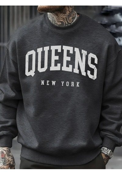 Startmore Tarzsokak Queens New York Mektup Tasarım Erkek Tişörtü Moda Bol Giysiler Günlük Bisiklet Yaka Tüm Maç Ü Antrasit