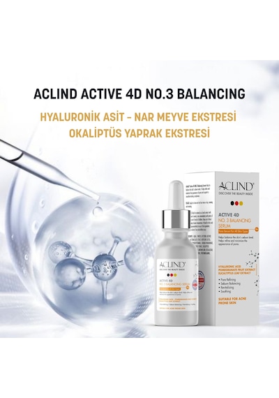 Aclind Active 4d No:3 Gözenek Sıkılaştırıcı Ve Sebum Dengeleyici Serum - Akneye Eğilimli Ciltler 30