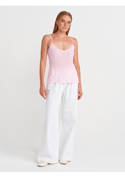 Dilvin 10792 Askılı İnce Dokulu Triko Bluz-pembe Pembe