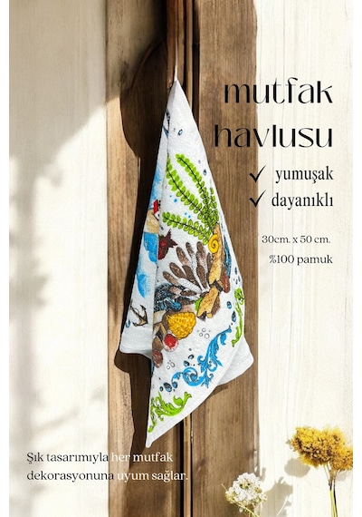 4lü Paket Baskılı Beyaz Mutfak Havlusu Modeli Kelebekli Ev