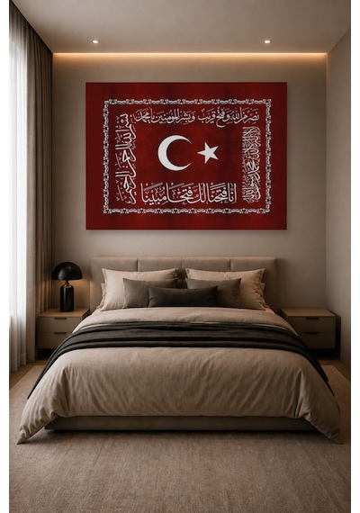 Tam Renk Fetih Sancağı Dekoratif Kanvas Duvar Tablosu Kırmızı