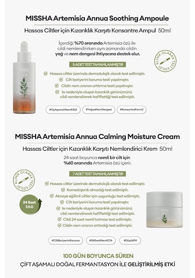 Missha Artemisia Annua Özü İçeren Hassas Ciltler İçin Kızarıklık Karşıtı Bakım Seti