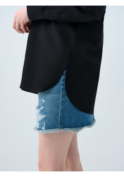 Oversize Fit Kadın Gömlek U.kol Siyah