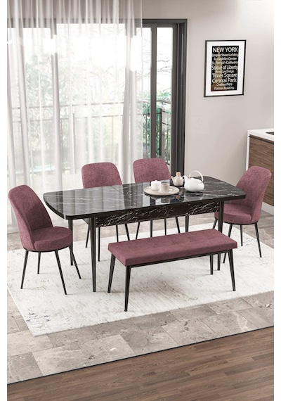 Canisa Concept Zen Serisi 80x132 Mdf Açılabilir Siyah Mermer Desen Masa Takımı 4 Gül Kurusu Sandalye Ve 1 Bench Masa Siyah Mermer Sandalye Ve Bench Gülkurusu Canisa Concept Zen Serisi 80x132 Mdf Açılabilir Siyah Mermer Desen Masa Takımı 4 Gül Kurusu Sandalye Ve 1 Bench Masa Siyah Mermer Sandalye Ve Bench Gülkurusu