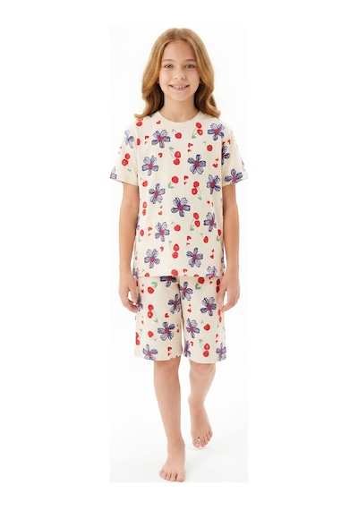Modanino Kız Çocuk %100 Pamuk Pijama Takımı 8-13 Yaş 12697ıs Ekru