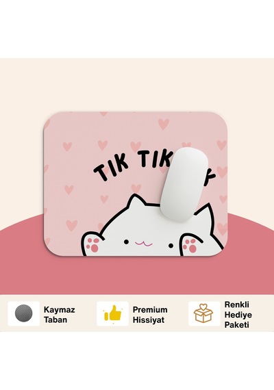 Tatlı Kedi Temalı Kalpli Ergonomik Pembe Mouse Pad - 23x19 Cm - Kaydırmaz Tabanlı Kaliteli Fare Altlığı Mousepad